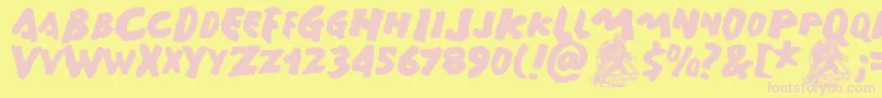 GAMERA  -fontti – vaaleanpunaiset fontit keltaisella taustalla
