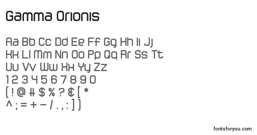 Czcionka Gamma Orionis – alfabet, cyfry, specjalne znaki