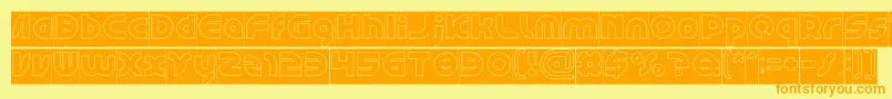 フォントGAPHIC DESIGN Hollow Inverse – オレンジの文字が黄色の背景にあります。