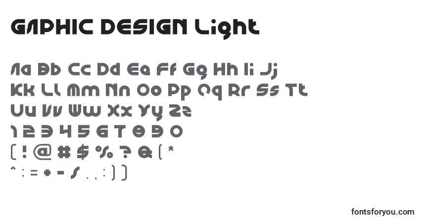Schriftart GAPHIC DESIGN Light – Alphabet, Zahlen, spezielle Symbole