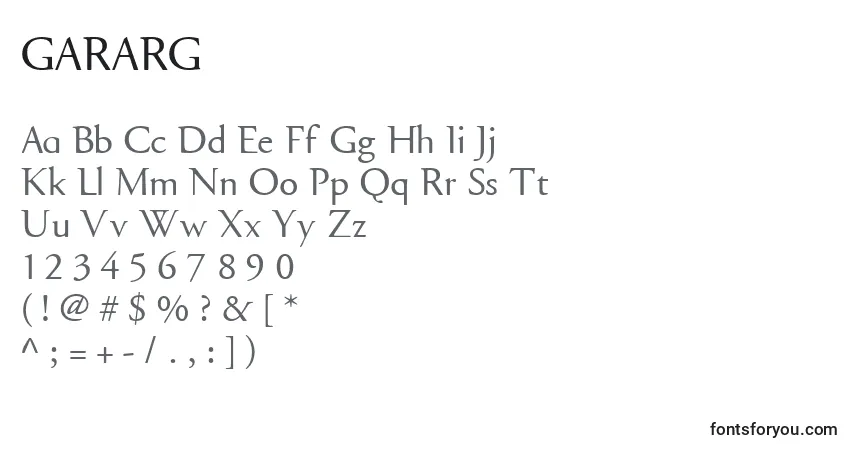 A fonte GARARG   (127706) – alfabeto, números, caracteres especiais