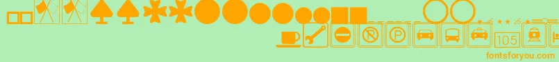 フォントSignsymbolsThin – オレンジの文字が緑の背景にあります。