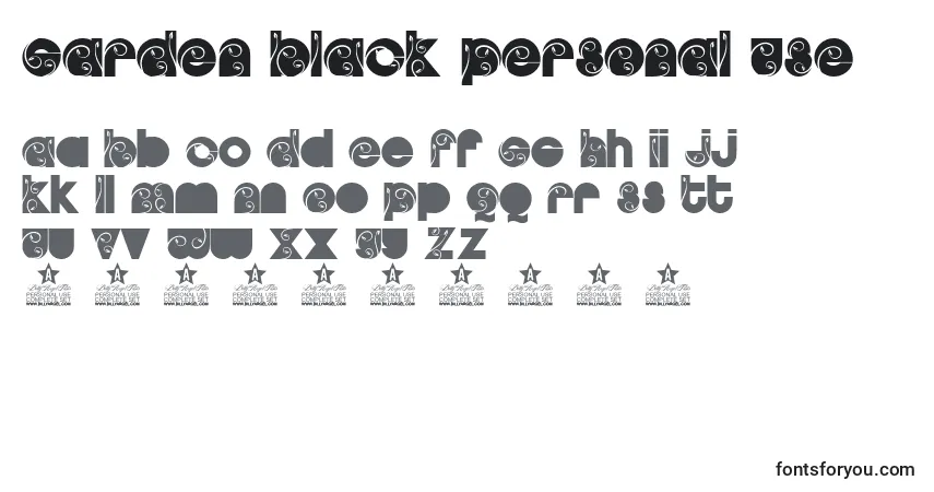 A fonte GARDEN BLACK PERSONAL USE – alfabeto, números, caracteres especiais