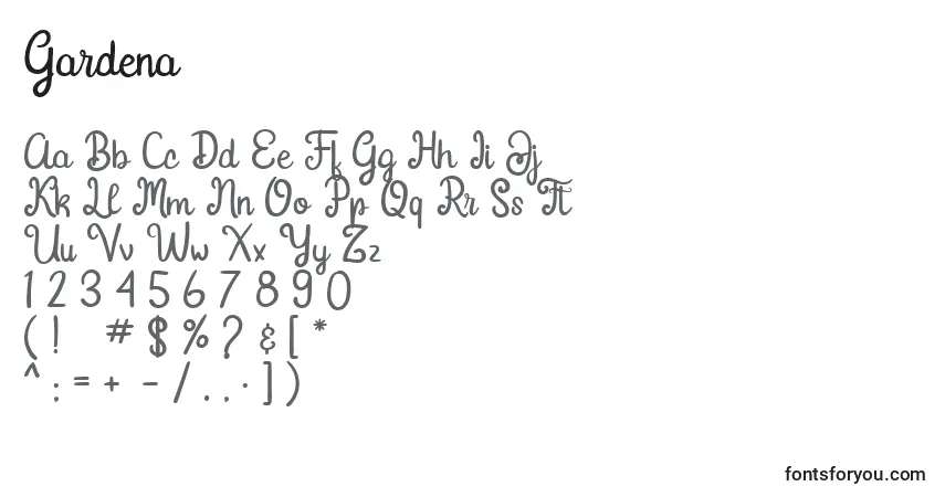 A fonte Gardena – alfabeto, números, caracteres especiais