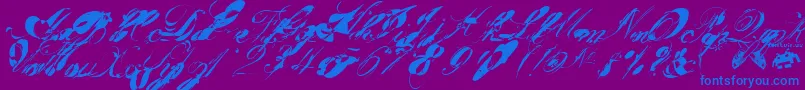 garglenutz fontvir us-Schriftart – Blaue Schriften auf violettem Hintergrund