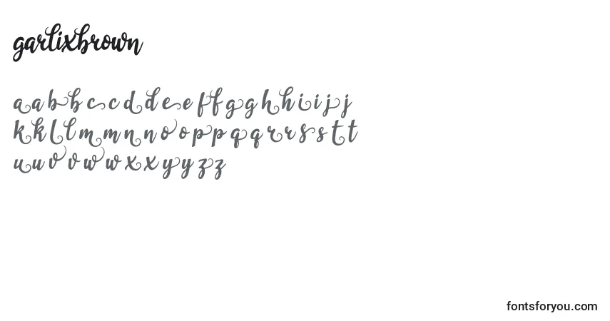 Schriftart Garlixbrown – Alphabet, Zahlen, spezielle Symbole