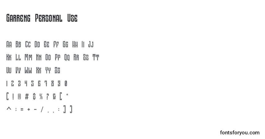 Шрифт Garreng Personal Use – алфавит, цифры, специальные символы