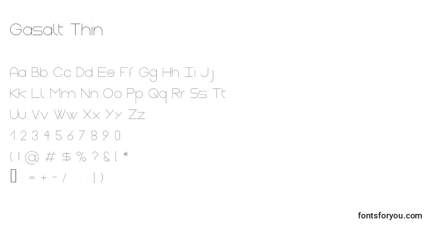 Schriftart Gasalt Thin – Alphabet, Zahlen, spezielle Symbole