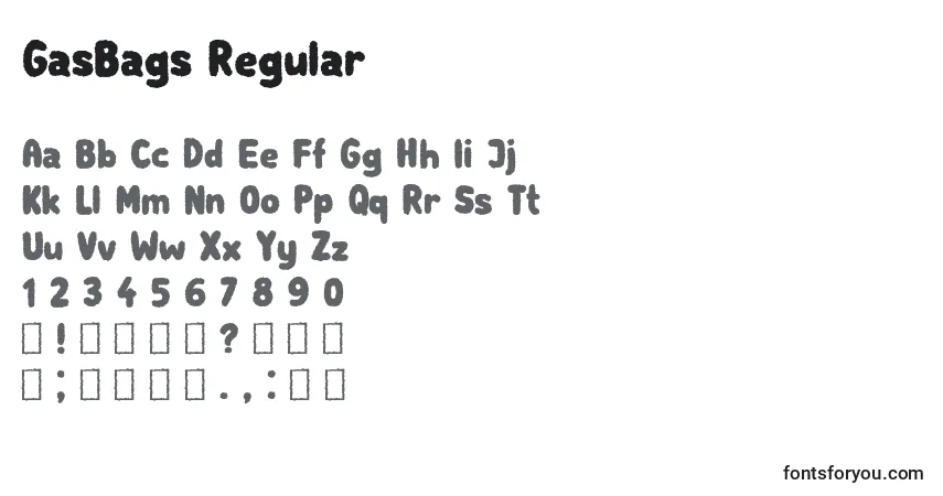 Шрифт GasBags Regular – алфавит, цифры, специальные символы
