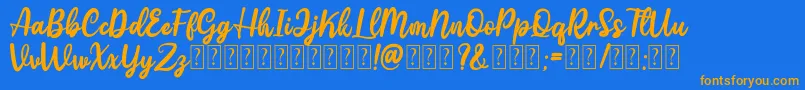 Weitere Informationen zur Gattely DEMO-Schriftart Gattely DEMO-Schriftart – Orangefarbene Schriften auf blauem Hintergrund