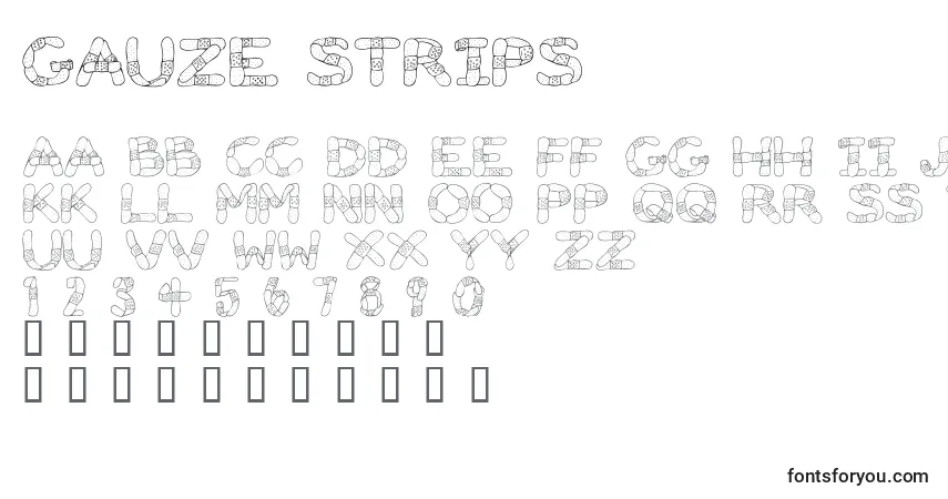 A fonte Gauze Strips – alfabeto, números, caracteres especiais