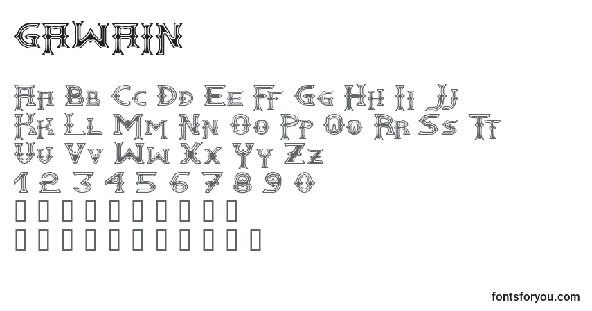 Czcionka GAWAIN   (127743) – alfabet, cyfry, specjalne znaki