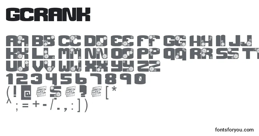 Schriftart GCRANK (127744) – Alphabet, Zahlen, spezielle Symbole