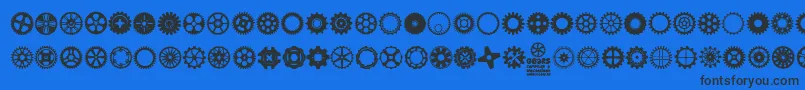 Gears Icons-Schriftart – Schwarze Schriften auf blauem Hintergrund