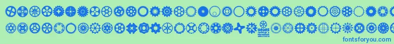 Gears Icons-Schriftart – Blaue Schriften auf grünem Hintergrund