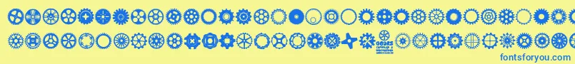 Czcionka Gears Icons – niebieskie czcionki na żółtym tle