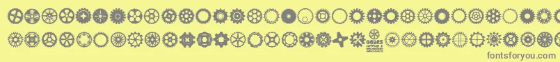 Gears Icons-Schriftart – Graue Schriften auf gelbem Hintergrund