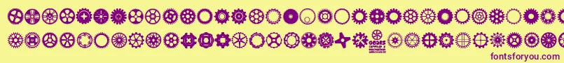 Gears Icons-Schriftart – Violette Schriften auf gelbem Hintergrund