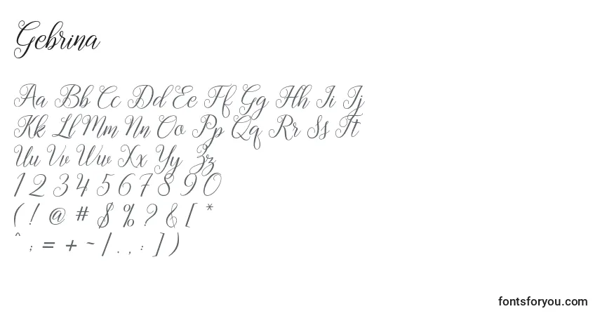 Gebrina-fontti – aakkoset, numerot, erikoismerkit