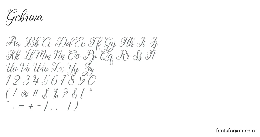 A fonte Gebrina (127748) – alfabeto, números, caracteres especiais