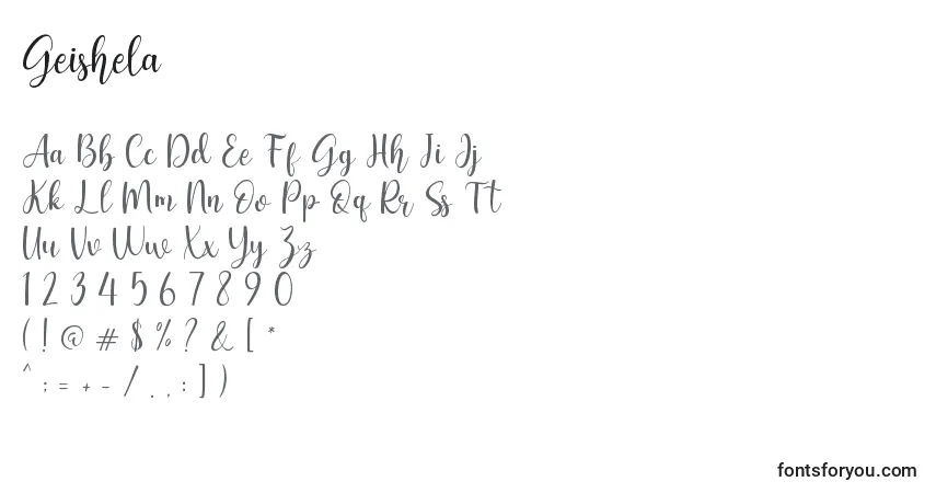 A fonte Geishela – alfabeto, números, caracteres especiais