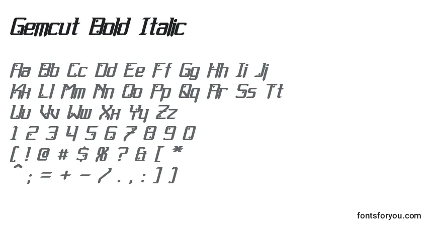 Шрифт Gemcut Bold Italic – алфавит, цифры, специальные символы