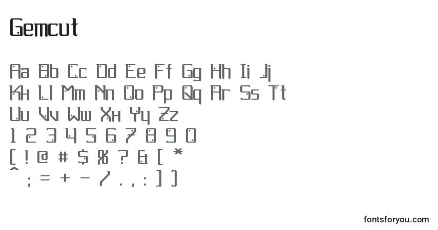 A fonte Gemcut (127771) – alfabeto, números, caracteres especiais