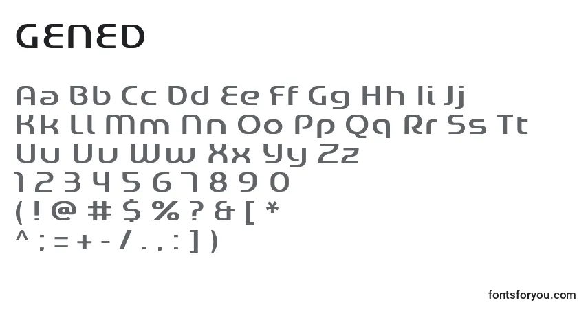 Schriftart GENED    (127777) – Alphabet, Zahlen, spezielle Symbole
