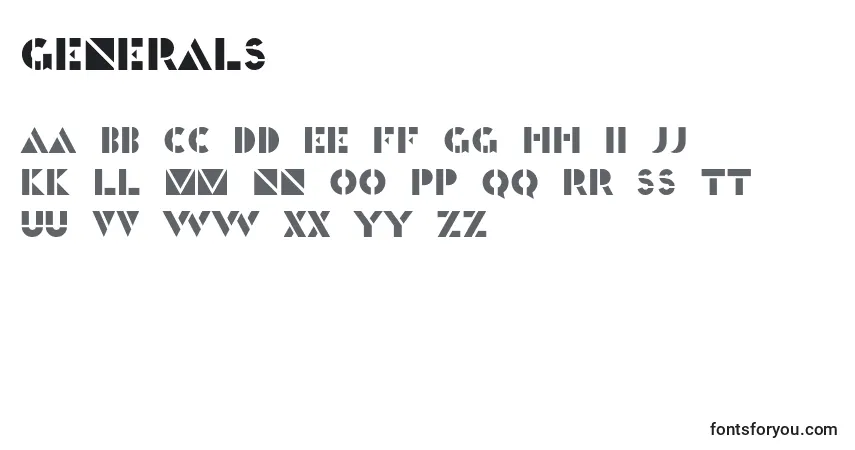A fonte Generals – alfabeto, números, caracteres especiais