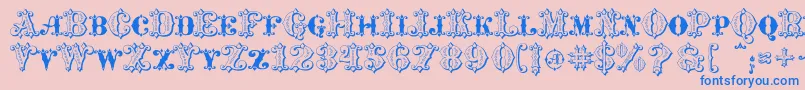 MavericksLuckyHearts-Schriftart – Blaue Schriften auf rosa Hintergrund