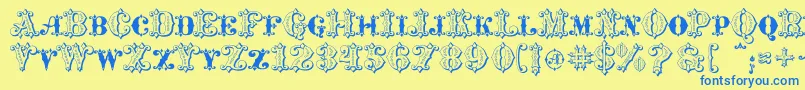 MavericksLuckyHearts Font – Blue Fonts on Yellow Background