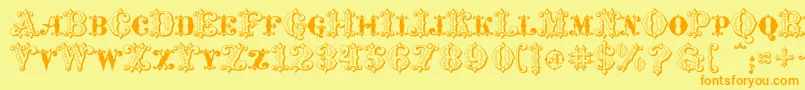 MavericksLuckyHearts-Schriftart – Orangefarbene Schriften auf gelbem Hintergrund