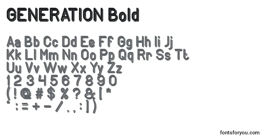 A fonte GENERATION Bold – alfabeto, números, caracteres especiais