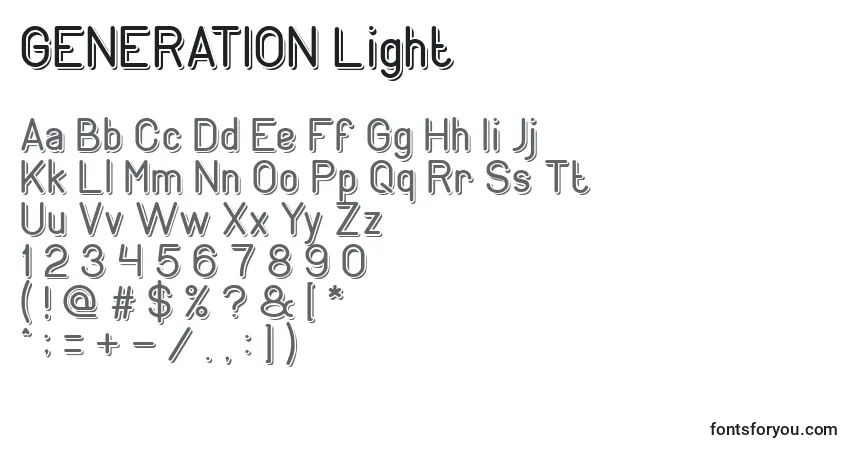 Шрифт GENERATION Light – алфавит, цифры, специальные символы