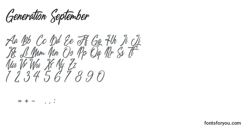 Шрифт Generation September – алфавит, цифры, специальные символы