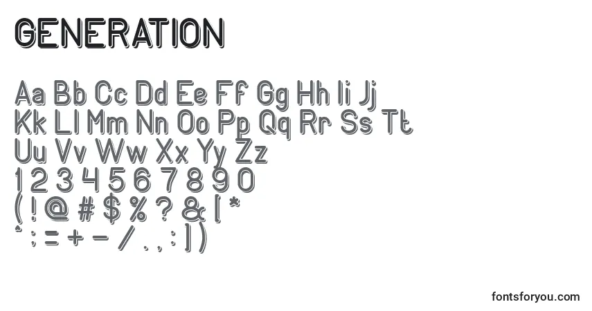 Czcionka GENERATION (127786) – alfabet, cyfry, specjalne znaki