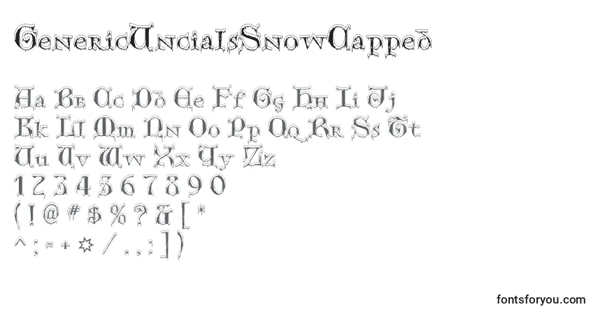 A fonte GenericUncialsSnowCapped (127788) – alfabeto, números, caracteres especiais