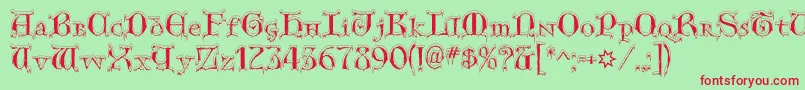 GenericUncialsSnowCapped-Schriftart – Rote Schriften auf grünem Hintergrund