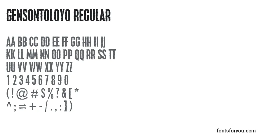 Czcionka GenSontoloyo Regular – alfabet, cyfry, specjalne znaki
