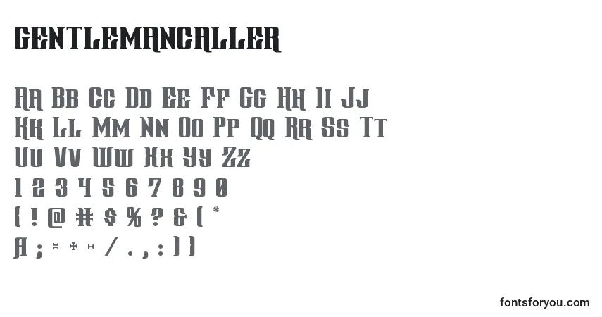 Schriftart Gentlemancaller (127800) – Alphabet, Zahlen, spezielle Symbole