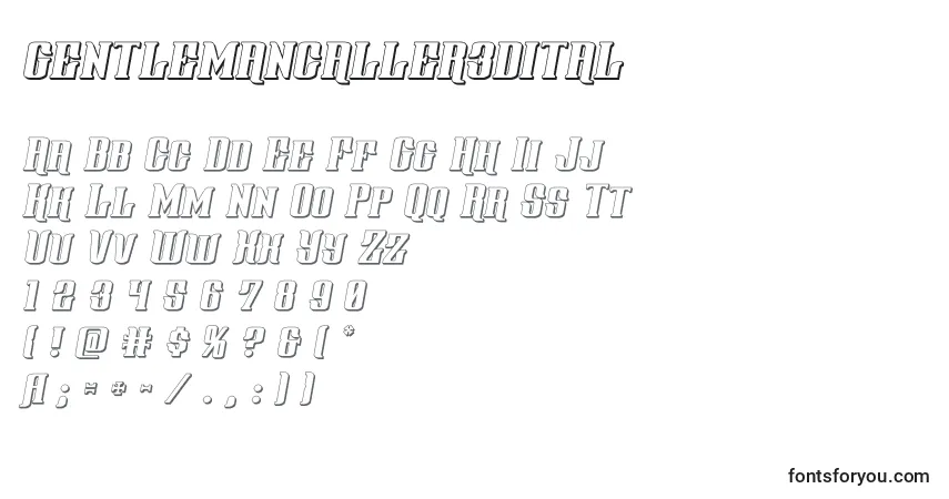 Schriftart Gentlemancaller3dital (127803) – Alphabet, Zahlen, spezielle Symbole