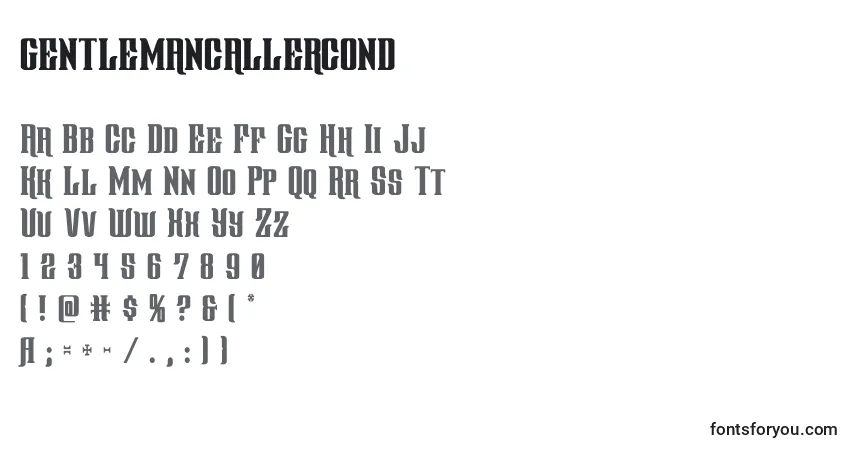 Czcionka Gentlemancallercond (127805) – alfabet, cyfry, specjalne znaki