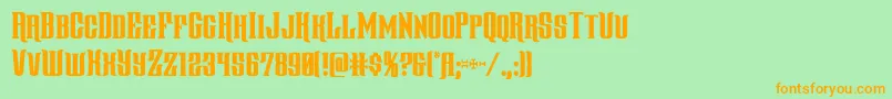 フォントgentlemancallercond – オレンジの文字が緑の背景にあります。
