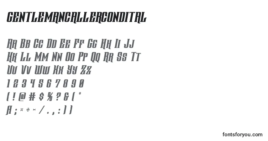 Schriftart Gentlemancallercondital (127807) – Alphabet, Zahlen, spezielle Symbole