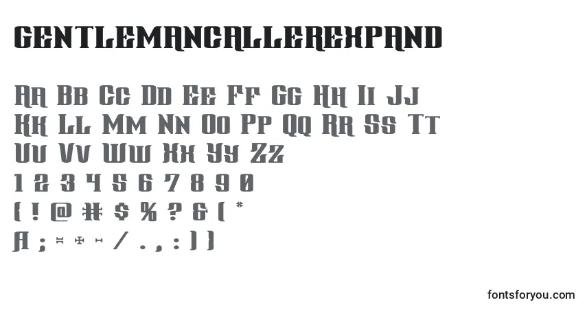 Schriftart Gentlemancallerexpand (127809) – Alphabet, Zahlen, spezielle Symbole