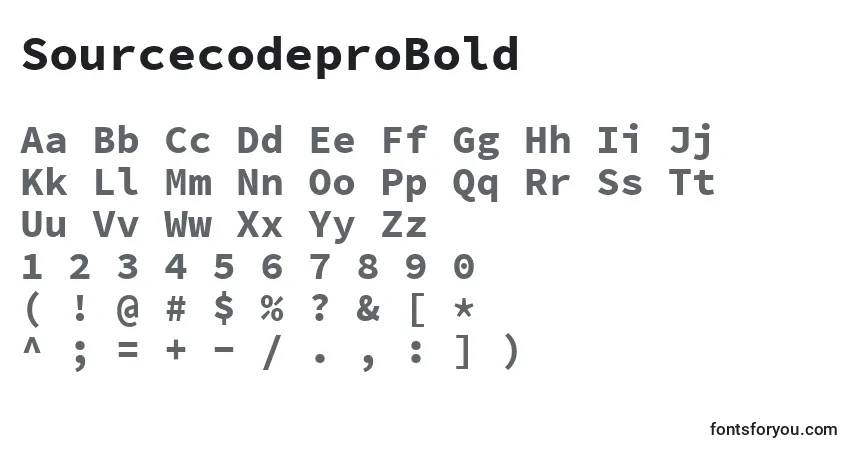 Шрифт SourcecodeproBold – алфавит, цифры, специальные символы