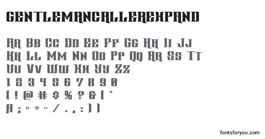 A fonte Gentlemancallerexpand (127810) – alfabeto, números, caracteres especiais