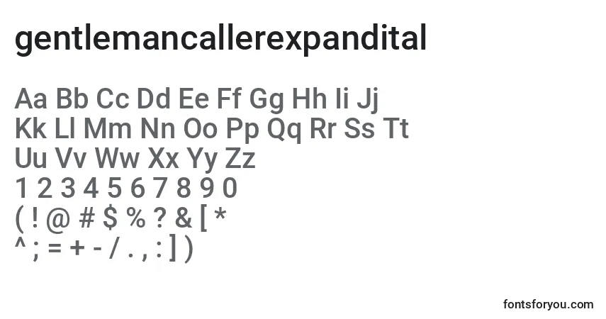 Gentlemancallerexpandital (127812) Font – alphabet, numbers, special characters