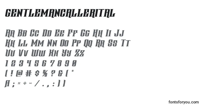 Шрифт Gentlemancallerital (127813) – алфавит, цифры, специальные символы