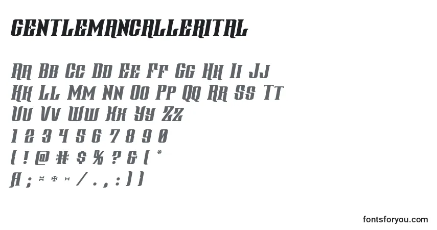 Gentlemancallerital (127814) Font – alphabet, numbers, special characters